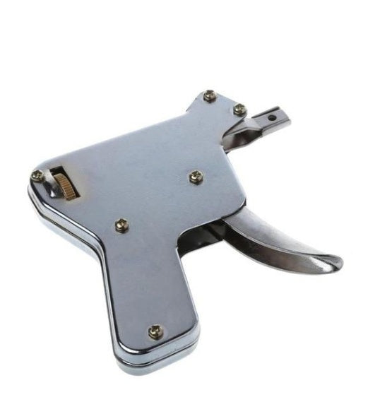 Compact gun-style lock pick tool with built-in spring for pin and disc tumbler locks. Lacquered finish resists rust for professional use.