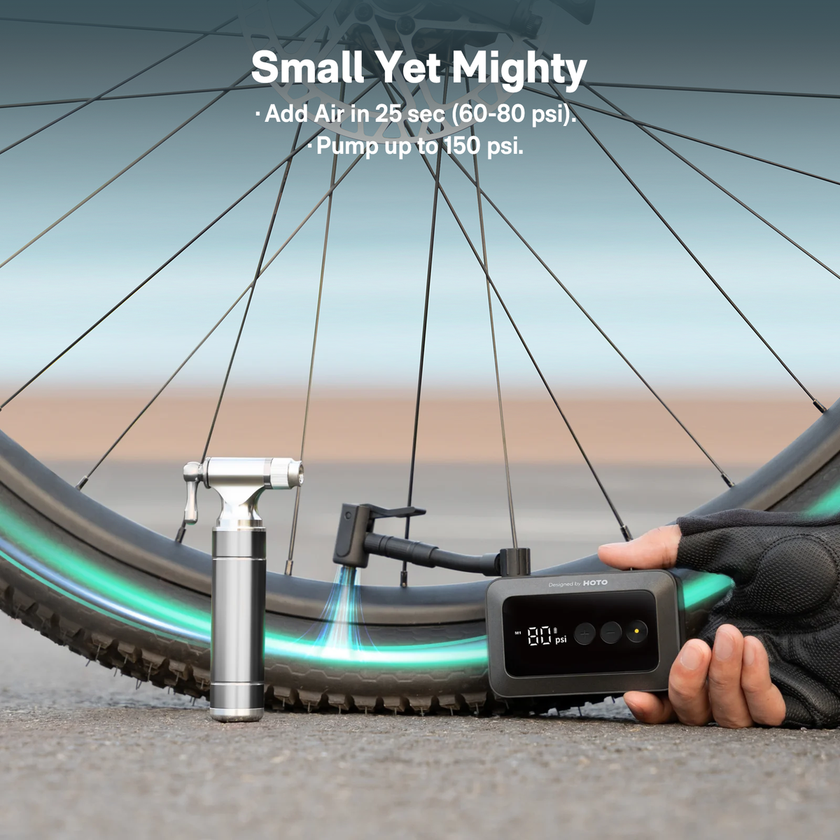 HOTO Air Pump Pocket – Portable 150 PSI Electric Bike Pump