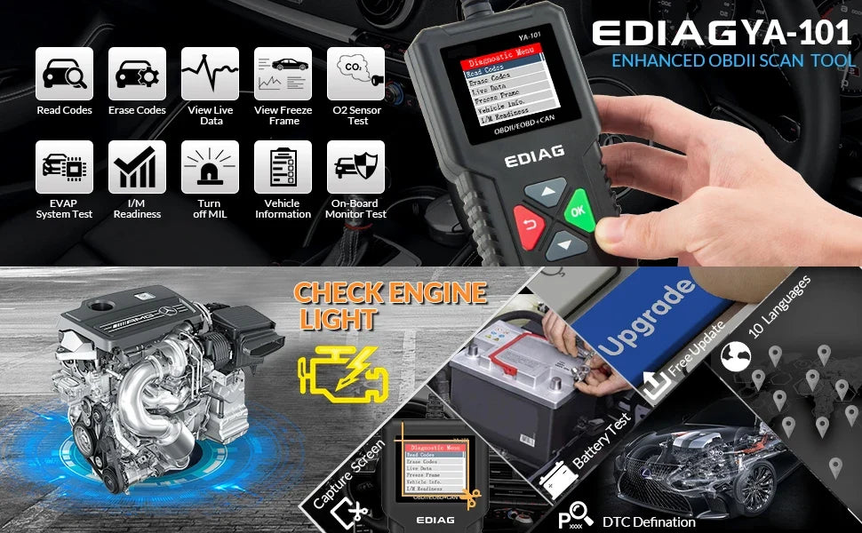 EDIAG YA101 OBD2 Scanner & Code Reader – 12V Vehicles